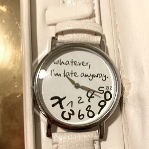 Vtg Watch NIB “Whatever, I’m Late Anyway” - BRAND NEW - White & Silver - ZIZ